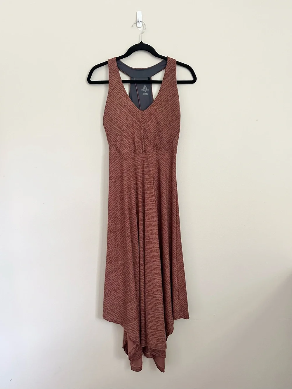 Prana Saxon Dress Muave Racerback Built In Bra M Asymmetrical Handkerchief Hem - Picture 3 of 11